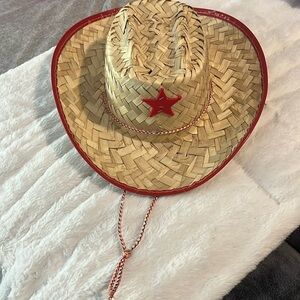 Unbranded Kid’s Woven Cowboy hat with red “Sheriff” star, string tie